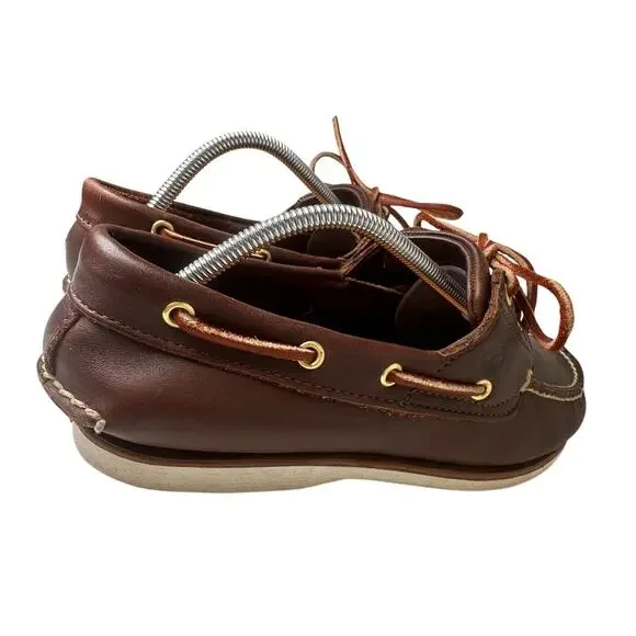 Vtg Timberland Brown Leather White Sole 2 Eye Boat Shoes 74035 Preppy Men Sz 9.5 - Picture 10 of 16